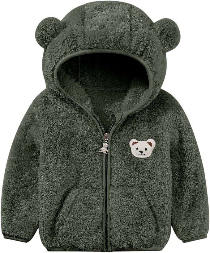Baby Boys Girls Fleece Jackets Zip Up Hoodies Cute Bear Coats Fall Winter Fuzzy Jacket Newborn Boys Girls Outwear