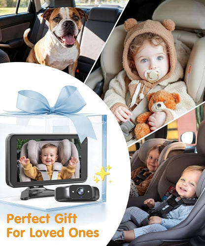 Babyvue BC1 Baby Car Camera, 4.5" 1080P HD Screen & 3X Zoom, AUTO IR Night Vision Car Baby Monitor with Adjustable Brightness, 2-Min Easy Install Car Seat Camera for Babies & Pets to Drive Safely