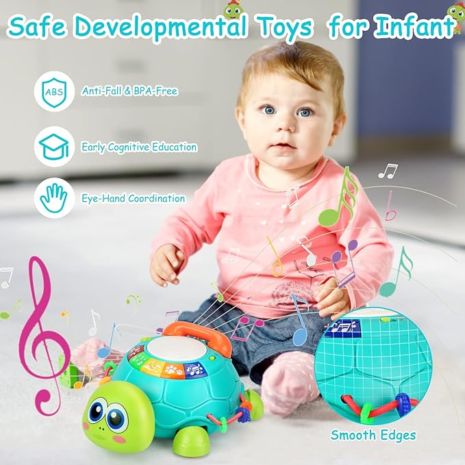 Bilingual Musical Turtle Baby Toys 6 to 12 Months, Development Toy for 6 7 8 9 Month Old Boy Girl, 8-in-1 Educational Crawling Infant Gifts, Christmas Baby Gift for 3 4 5 9-12 Mo.