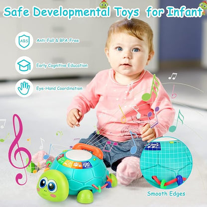 Bilingual Musical Turtle Baby Toys 6 to 12 Months, Development Toy for 6 7 8 9 Month Old Boy Girl, 8-in-1 Educational Crawling Infant Gifts, Christmas Baby Gift for 3 4 5 9-12 Mo.