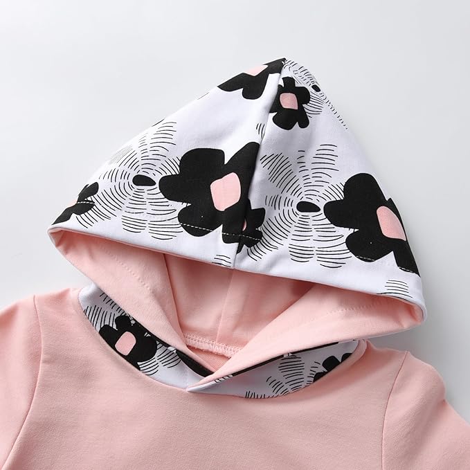 Eghunooy Baby Girl Clothes Long Sleeve Floral Hoodie Sweatshirt Pants with Pocket Headband Outfit Sets