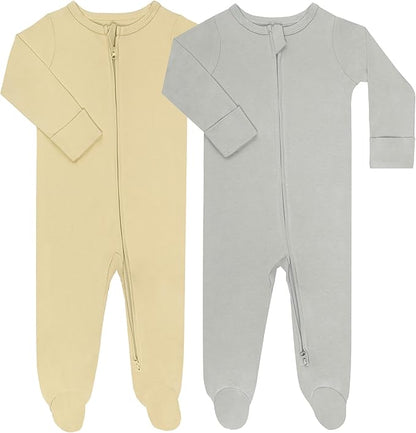 GUISBY Footed Long Sleeve Baby Pajamas with Zipper Cotton Infant Sleepwear