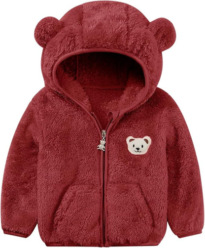 Baby Boys Girls Fleece Jackets Zip Up Hoodies Cute Bear Coats Fall Winter Fuzzy Jacket Newborn Boys Girls Outwear