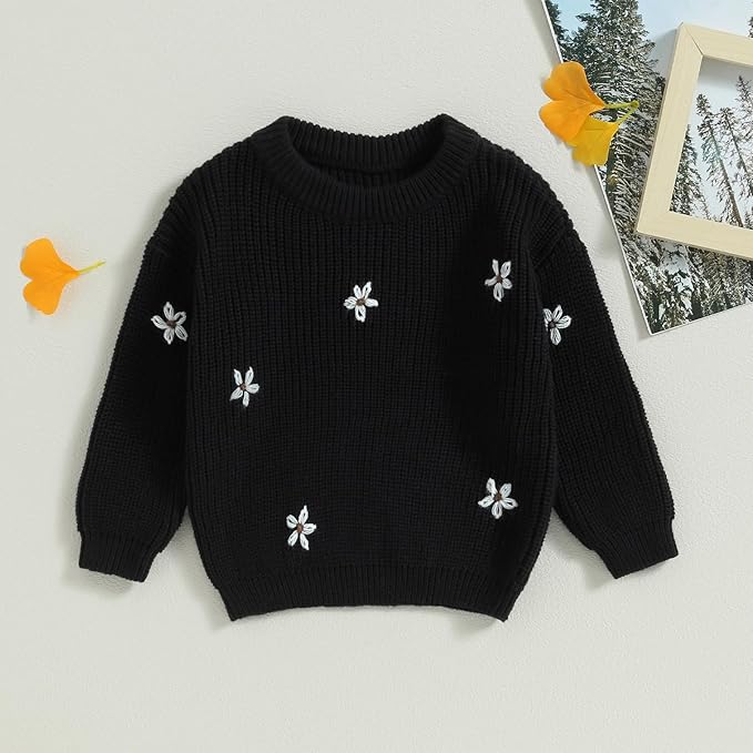 Mubineo Baby Girl Winter Clothes Cute Flower Sweater Crewneck Pullover Long Sleeve Knit Newborn Infant Sweaters