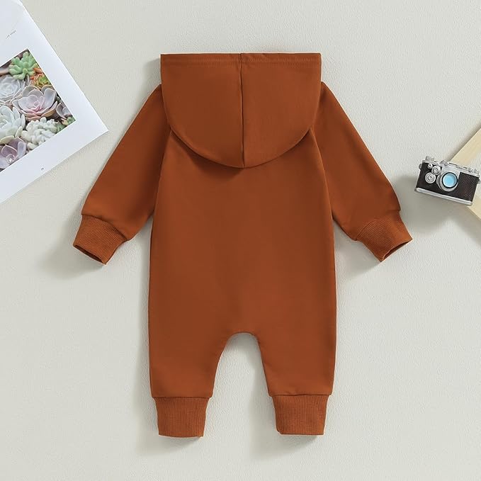 allshope Newborn Baby Boy Girl Fall Outfit Romper Long Sleeve Hooded Solid Zipper Onesie Jumpsuit Bodysuit Infant Clothes