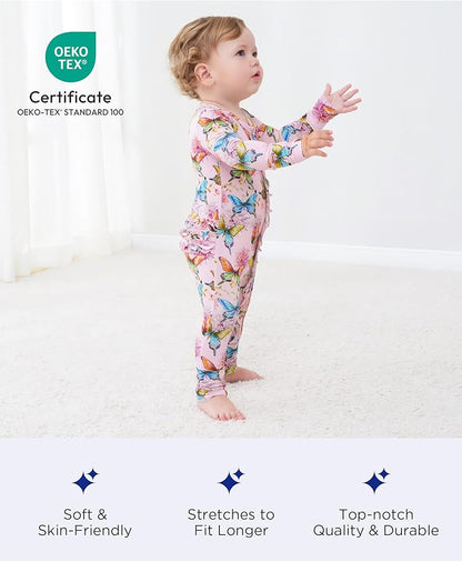 Bamboo Viscose Baby Girl Footless Pajamas Ruffled Baby Sleepers with 2 Way Zipper