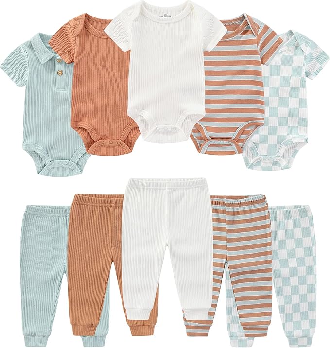 Baby Bodysuit and Pant Set Summer Ribbed Mix Match Infant Boy Girl Clothes Outfits