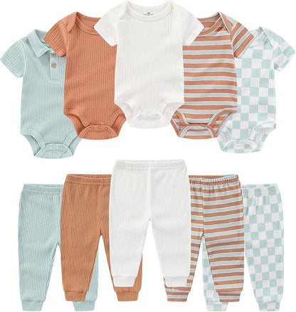 Baby Bodysuit and Pant Set Summer Ribbed Mix Match Infant Boy Girl Clothes Outfits