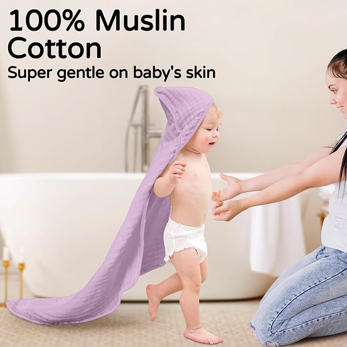 Yoofoss Hooded Baby Towels for Newborn 2 Pack 100% Muslin Organic Cotton Baby Bath Towel with Hood for Babies, Infant, Toddler and Kids, 32x32Inch, Soft and Absorbent Newborn Essential, Butterfly