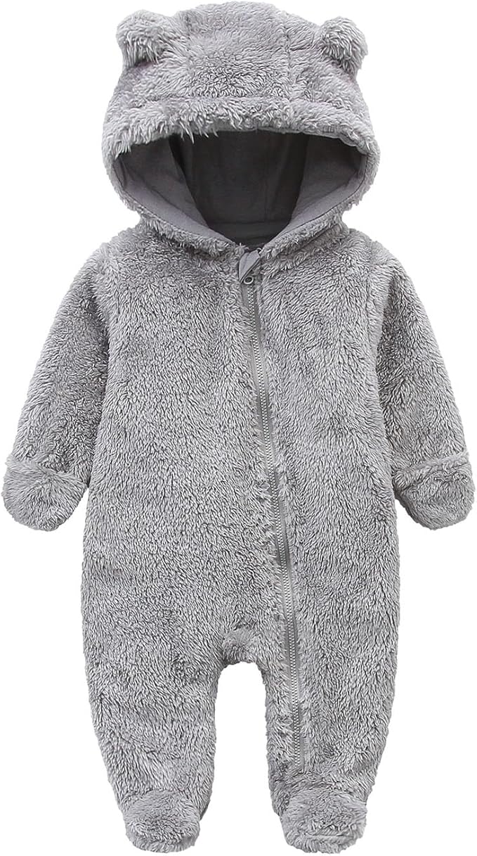 Newborn Baby Snowsuit Fleece Lined Onesie Outfits Warm Hooded Romper for Infant