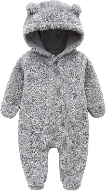 Newborn Baby Snowsuit Fleece Lined Onesie Outfits Warm Hooded Romper for Infant
