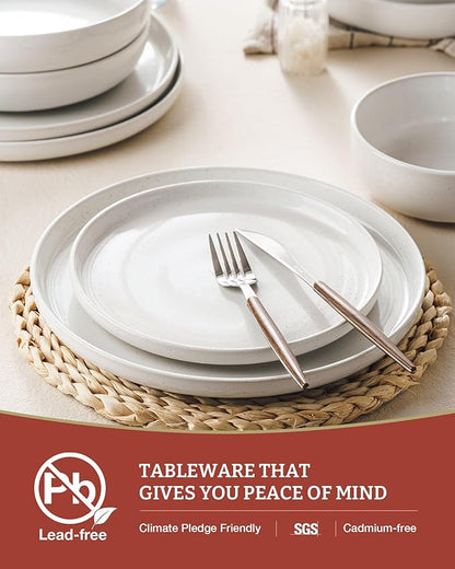 Famiware Milkyway Plates and Bowls Set, 18 Pieces Dinnerware Sets, Dishes Set for 6, White