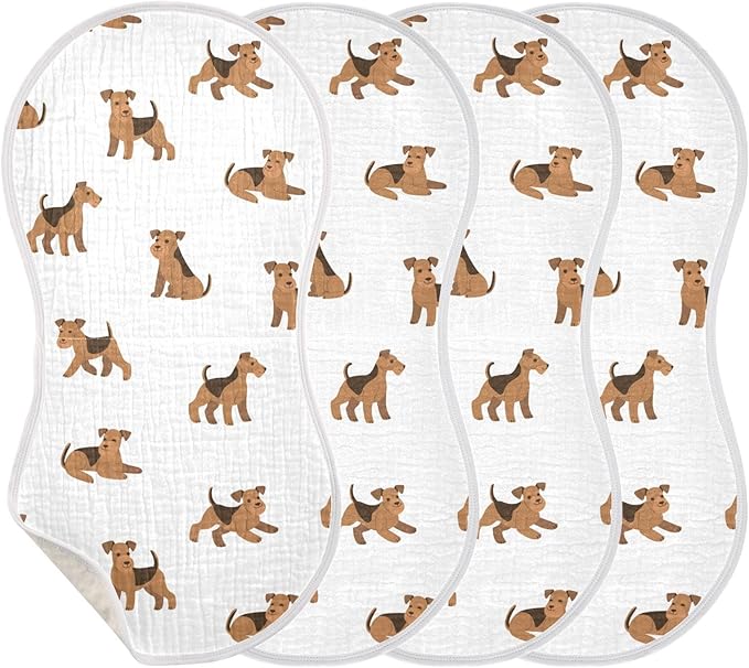 vvfelixl Burp Cloths Cartoon Happy Airedale Terrier Dog for Baby Boy Girls Baby Washcloths Burp Rags 1 Pack