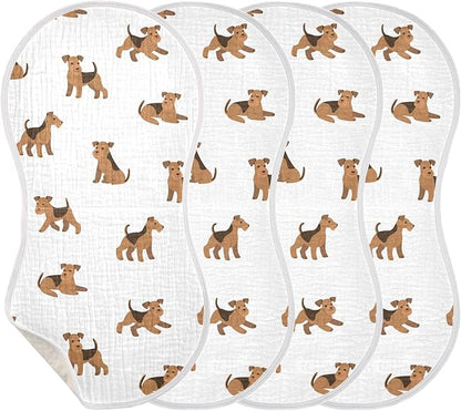vvfelixl Burp Cloths Cartoon Happy Airedale Terrier Dog for Baby Boy Girls Baby Washcloths Burp Rags 1 Pack