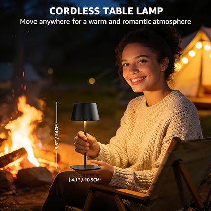 FUYO 2 Pack Rechargeable Table Lamp, Cordless Battery Operated Lamp, Waterproof Shower Lamp with 3 Colors Stepless Dimming, Desk Night Lamp for Bathroom Bedroom Patio Camping Restaurant (Black)