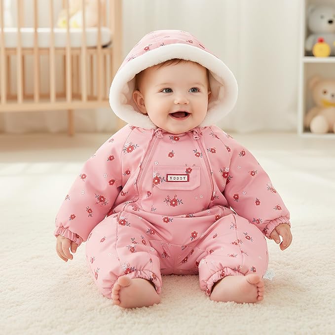 JiAmy Baby Snowsuit Newborn Printed Winter Clothes Outfit Infant Boys Grils Hooded Double Zippers Jumpsuit Onesie Coat