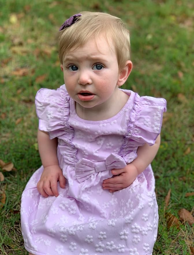 PATPAT Toddler Baby Girls Summer Dresses Spring Clothes Flower Sundress Ruffle Sleeve Bowknot 3-24 Months