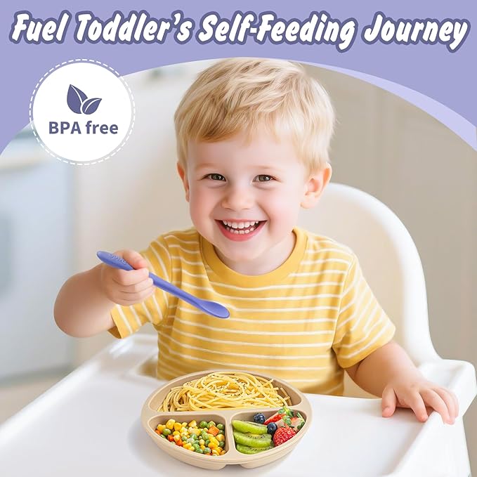 DRKIO 8-Piece Silicone Baby Spoons - Infant Spoons First Stage Self Feeding Baby Led Weaning Supplies Toddler Training Utensils Soft Chewable-Tip Bendable BPA-Free Dishwasher Safe Boil-proof