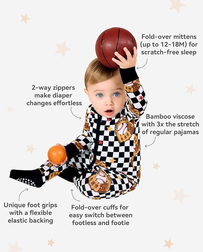 Bamboo Viscose Baby Convertible Footie Pajama, Zipper Pajamas for Baby Boys & Girls, Sleep & Play Footed Pjs