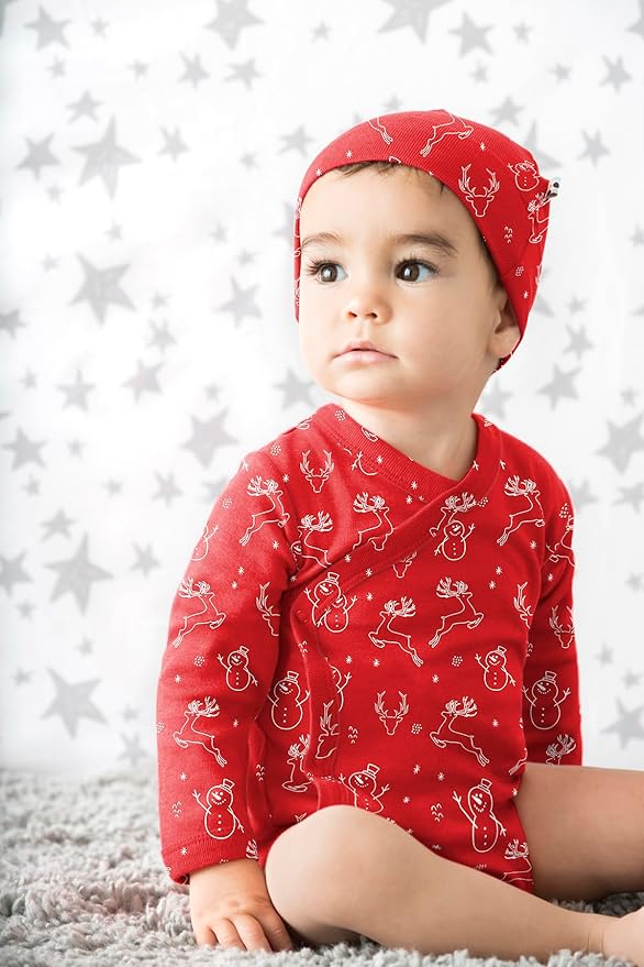 Babysoy Organic Baby Newborn Long Sleeve Pattern Kimono Wrap Around Side Snap Bodysuit/Onesie for Unisex Infants