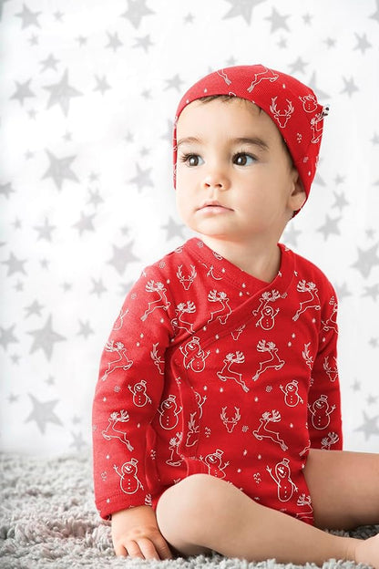 Babysoy Organic Baby Newborn Long Sleeve Pattern Kimono Wrap Around Side Snap Bodysuit/Onesie for Unisex Infants