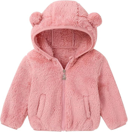 Baby Toddler Boys Girls Fleece Jacket with Hood Zip Up Cute Bear Coats for Infant Boys Girls Fuzzy Jacket with Ear 1-5T