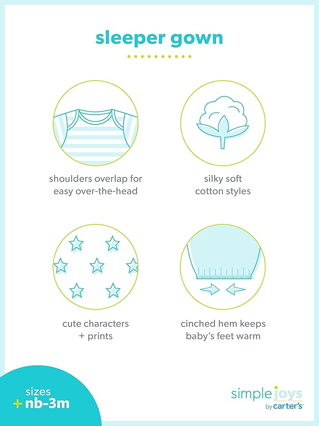 Simple Joys by Carter's unisex-baby 3-pack Neutral Cotton Sleeper Gown