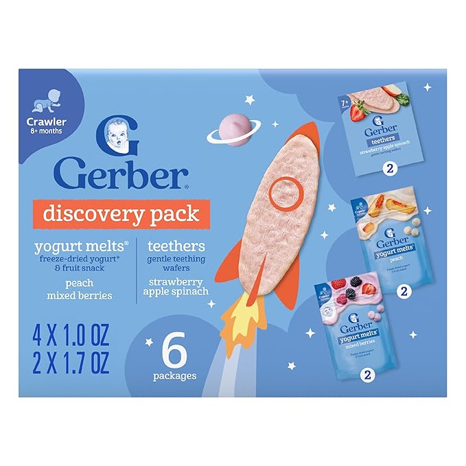Gerber Stage 3 Baby Snacks Discovery Pack, Yogurt Melts, Teething Wafers, 6PK