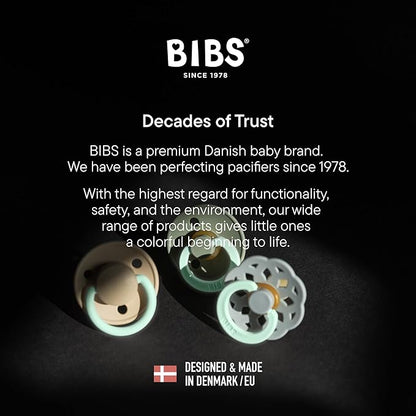 Bibs Colour Pacifier 2-Pack | BPA Free Soother, Round Nipple. Natural Rubber Latex,
