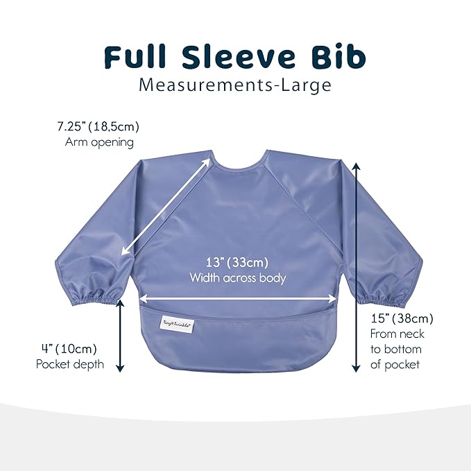 Tiny Twinkle Long Sleeve Bib for Babies & Toddlers | 2-Pack Waterproof Smock Bib for Eating | Machine Washable & Mess-Proof Feeding Essentials | Newborn Shower Gift (Periwinkle Putty,2-4Y)