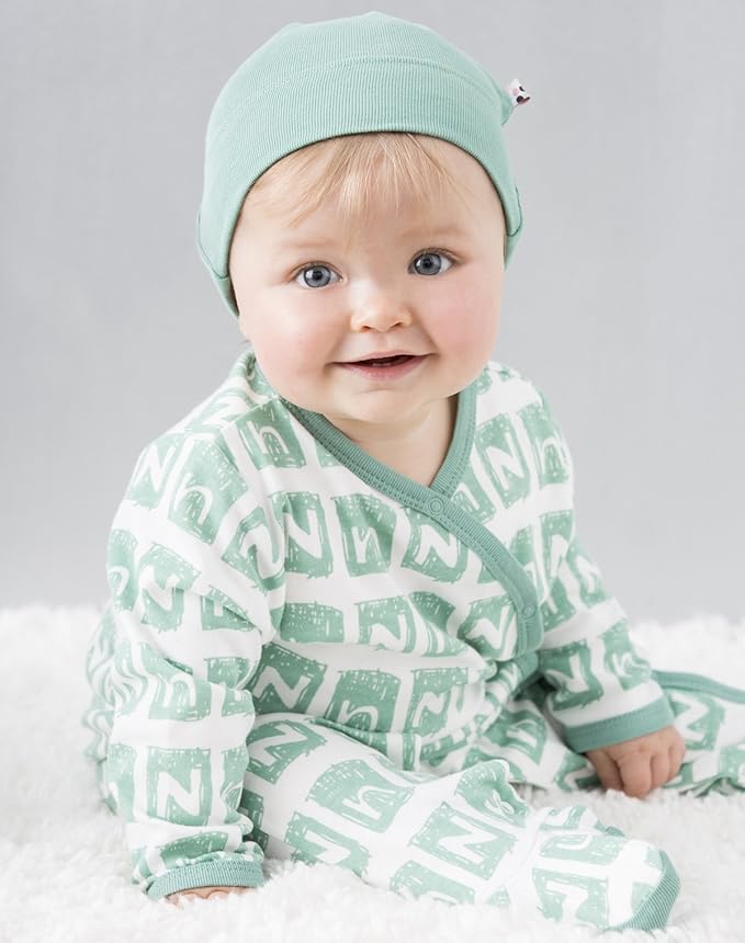 Babysoy Organic Newborn Baby Alphabet Footie Onepiece with Feet (06-12 Months, F)