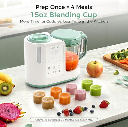 Momcozy AutoMeal Baby Food Maker – One-Step Auto Steam & Blend Food Processor, 15oz Large Cup & 6-Blade Design, Self-Cleaning, Auto 3-Stage Texture Settings for Effortless Homemade Baby Puree