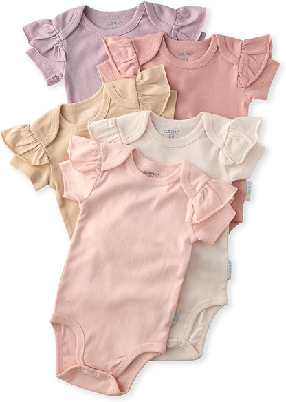 baby-girls Rory 5-pack Short Sleeve Ruffle Shoulder Bodysuits 100% Organic Cotton for Baby Girls