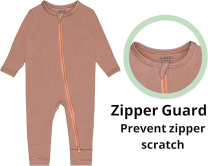 GUISBY Baby Footless Rompers, Rayon Pajamas 2 Way Zipper with Long Sleeve Sleeper