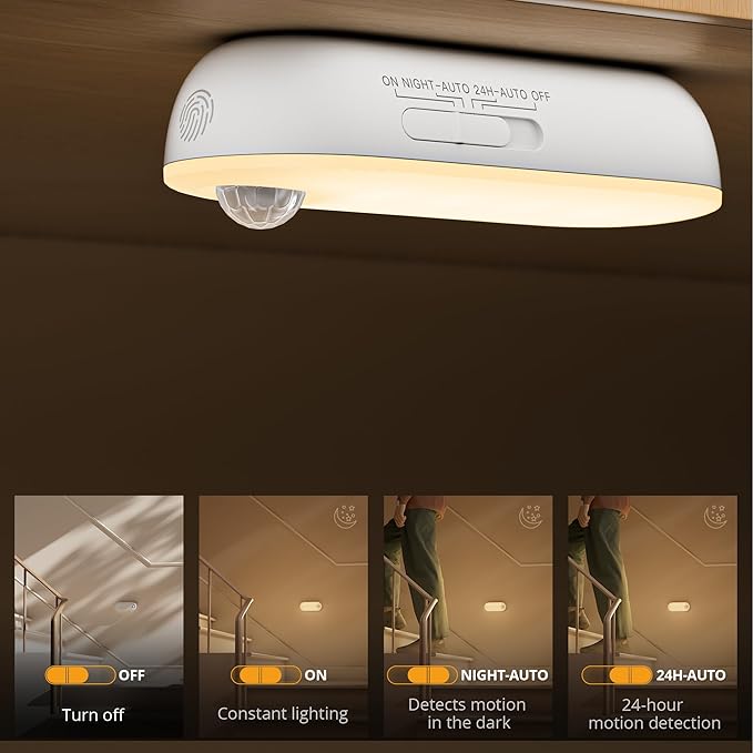 Lyridz Rechargeable Night Light with Motion Sensor, 1500mAh Battery Operated Nightlights, Stick-on LED Closet Light, 1-80LM Dimmable Brightness for Bathroom, Kitchen, Stairs, Hallway, 3 Packs