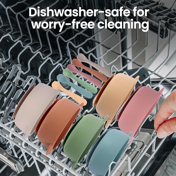 Baby Bowls with Suction and Baby Spoons Set of 3, Silicone Stay Put Bowls and Feeding Spoons for Babies Toddlers Kids, BPA Free,Microwave and Dishwasher Safe