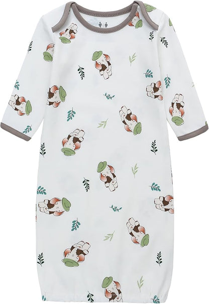 Baby Newborn Gown, 3 Packs Baby Sleeping Bag, Long Sleeve Sleep Sack, Cotton Cloths for Newborn Boys Girls 0-12 Months