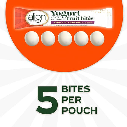 Align Probiotic, Yogurt Coated Probiotic Fruit Bites, Helps Support Digestive Health, From the Maker of the #1 Doctor Recommended Probiotic Brand‡, Apple Blueberry Flavor, 21 Pouches