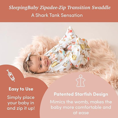 SleepingBaby Zipadee-Zip Transition Swaddle (Woodlands, Medium for 6-12 Months) and Snuggle Strap (Grey, One Size) - Wearable Baby Blanket and Accessory for Easy Diaper Changes - Polyester, Spandex