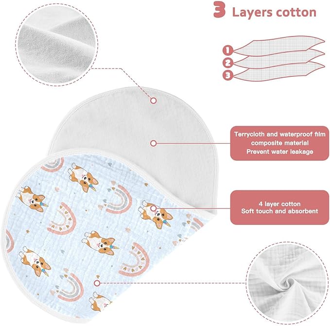 vvfelixl Baby Burp Cloths Corgi Hearts Rainbows Baby Newborn Cotton Burping Cloths Set Baby Washcloths 4 Pack