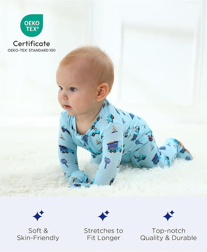 Bamboo Viscose Baby Boy Footie Pajamas, Infant Clothes, 2 Way Zipper Newborn Sleepers