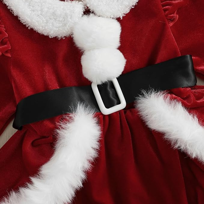 Newborn Infant Baby Girl Christmas Clothes Santa Claus Romper Dress Fur Trim Velvet Jumpsuit Bodysuit Hat Costume