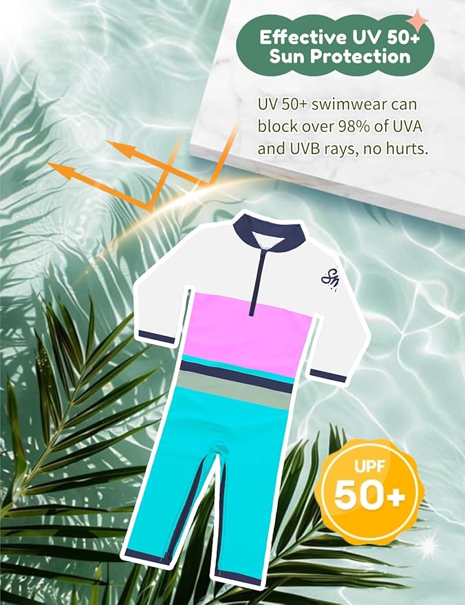 weVSwe Baby Toddler UPF 50+ Sun Protection Rash Guard Long Sleeve Swimsuit with Crotch Zipper