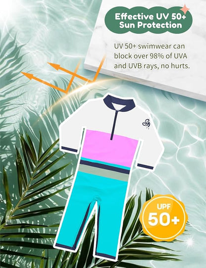 weVSwe Baby Toddler UPF 50+ Sun Protection Rash Guard Long Sleeve Swimsuit with Crotch Zipper