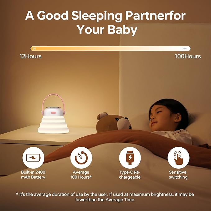 Wapentake® Baby Night Light, Featuring 12 Color Options and stepless dimming, Made of Soft Silicone, Foldable for Storage, and Rechargeable, Suitable for Breastfeeding Mothers