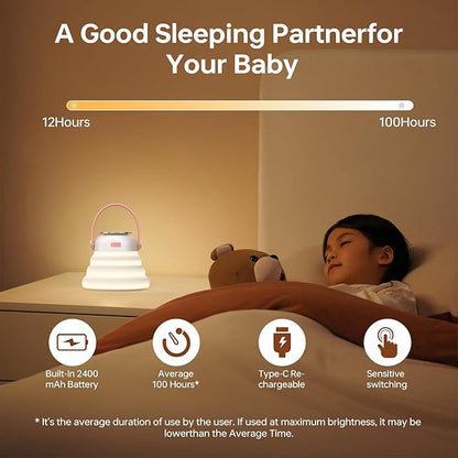 Wapentake® Baby Night Light, Featuring 12 Color Options and stepless dimming, Made of Soft Silicone, Foldable for Storage, and Rechargeable, Suitable for Breastfeeding Mothers