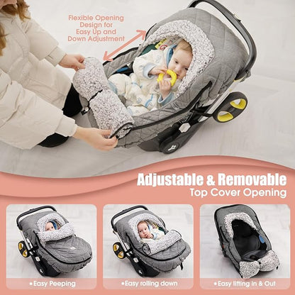 ACRABROS Car Seat Cover Baby: Winter Infant Carseat Canopy for Boy Girl Newborn, Zipper Peeping Window, Warm Cozy Cold Weather Waterproof Fitted, Heather Grey