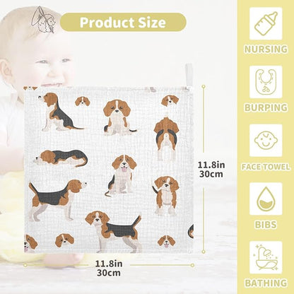 vvfelixl Baby Muslin Washcloths Beagle Puppy Baby Burp Cloths Cotton Baby Face Towel for Newborn Infants Boys Girls Soft and Absorbent 11.8 X 11.8 in, 3 Pack