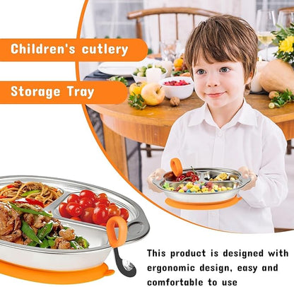 Stainless Steel Baby Suction Plates: Divided Plates for Babies & Toddlers, BPA-Free, Dishwasher Safe, Orange