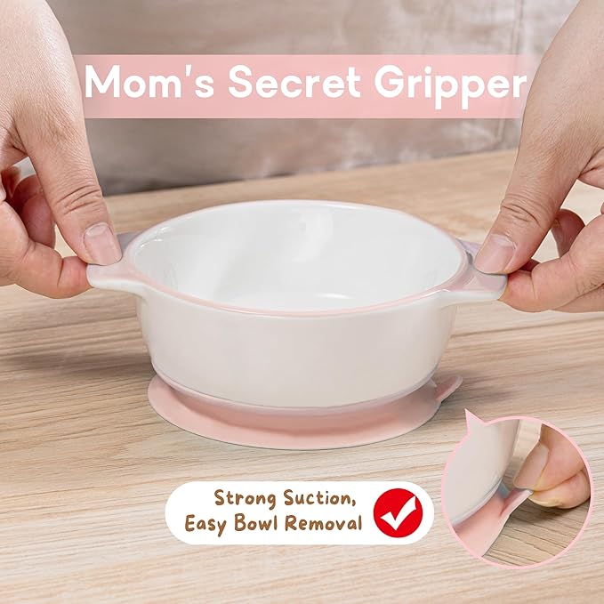 Ceramic Suction Bowl for Babies and Toddlers, Non-Slip Silicone Suction Cup, BPA-Free Lids, Independent feeding, First Stage Self Feeding Essential, Baby-Led Weaning Snack Feeder